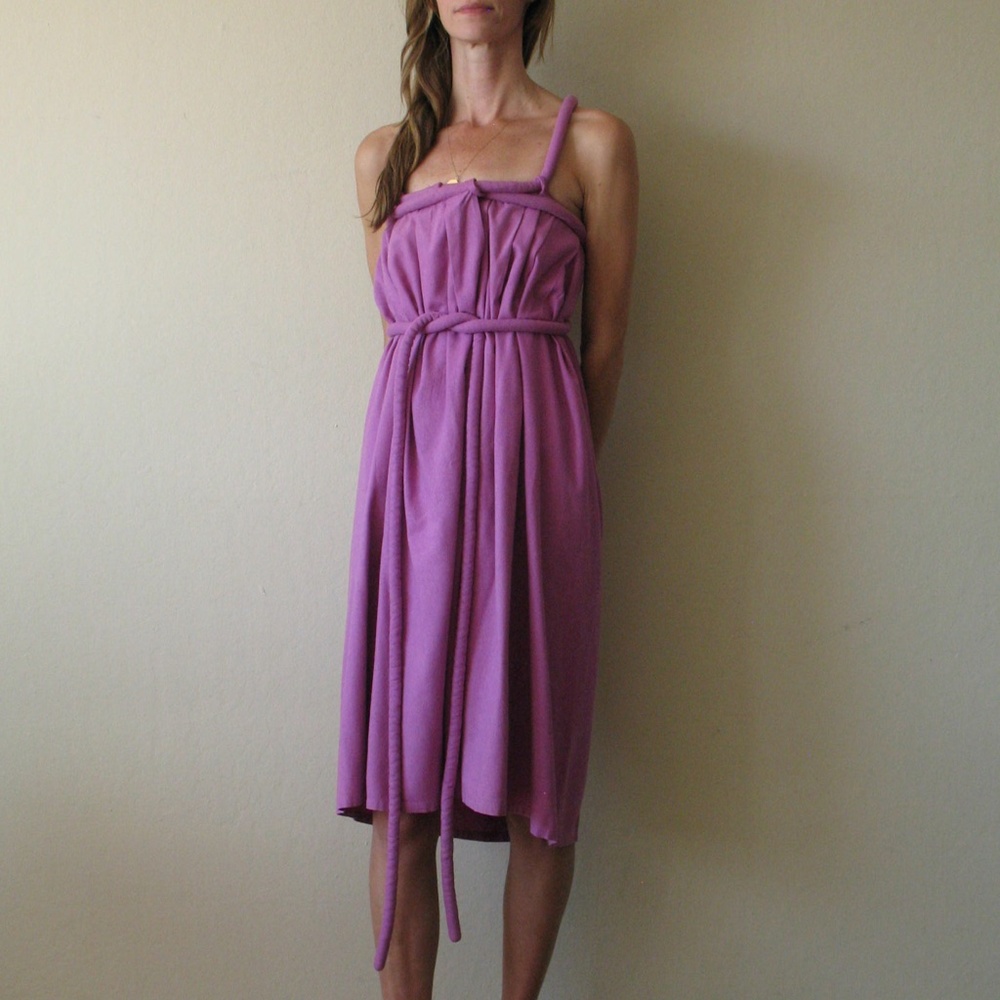 Electric feathers lilac raw silk noil infinite rope dress